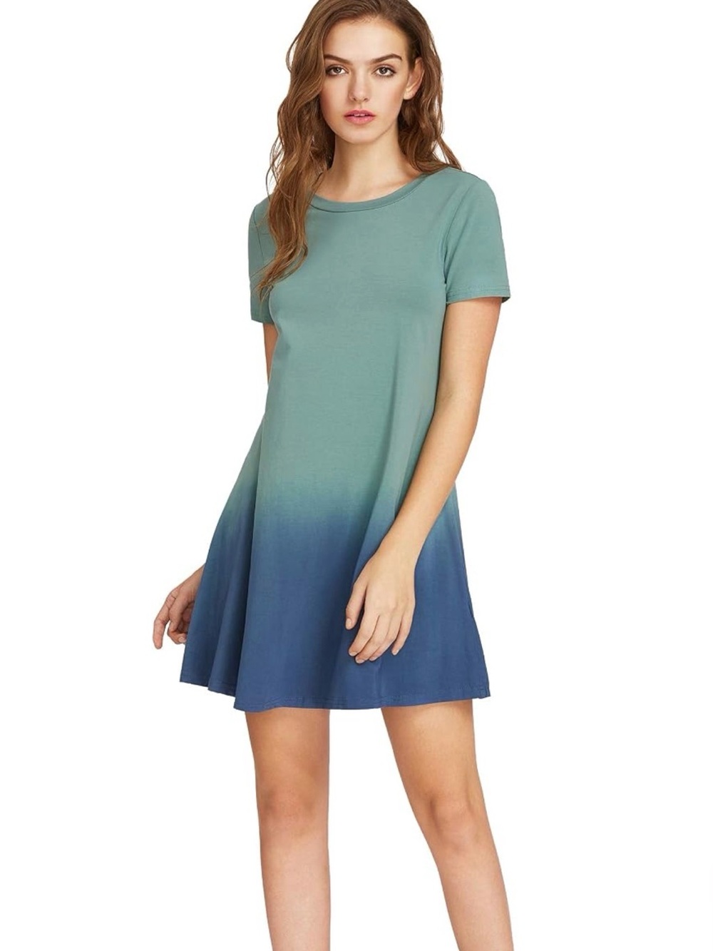 ROMWE Teal to Navy Gradient Short Sleeve Mini Dress Size L